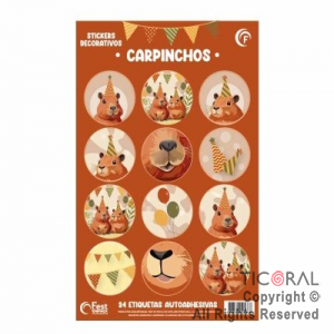 STICKERS AUTOADHESIVOS CARPINCHOS  X 24 UNIDADES